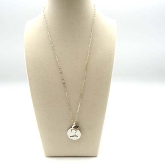 Minnesota State Necklace 18" Silver Tone Round State Pendant Heart Charm - Picture 3 of 6